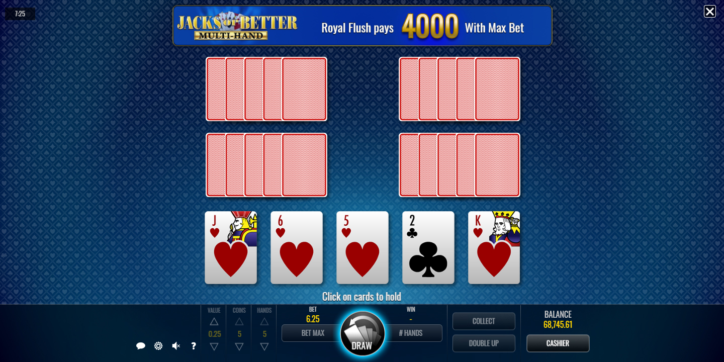 jacks or better recursos de vídeo pôquer on-line com várias mãos